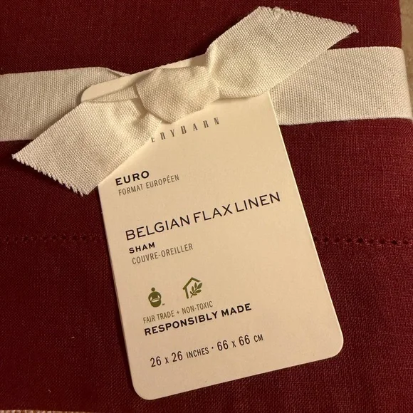 Pottery Barn Belgian Flax Linen EURO Sham Merlot 2 Pack New in Packages - Picture 3 of 4